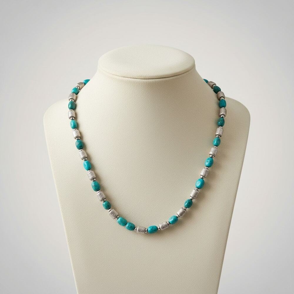 Signed Milor Italy Bronze Turquoise Bead Necklace 16" Vintage Lobster Clasp - Picture 8 of 8